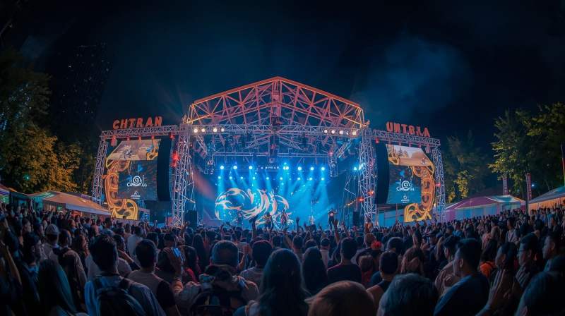 Suasana event kreatif di Jakarta dengan panggung interaktif dan pengunjung antusias.