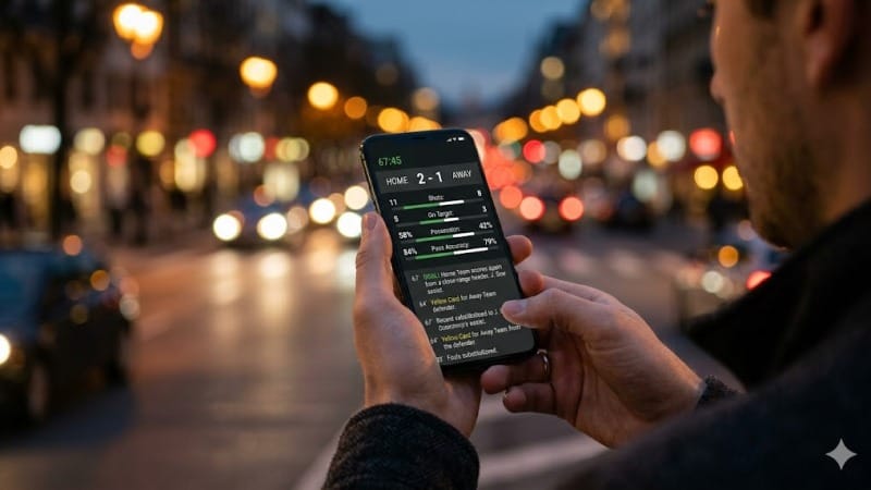 Memantau info jadwal pertandingan bola dan skor langsung dari perangkat mobile.